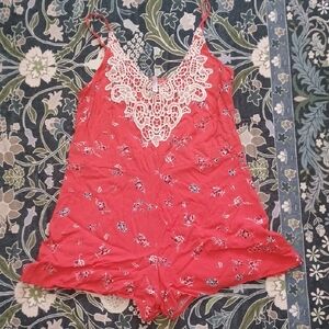 Xhilaration Red Lace Overlay Top